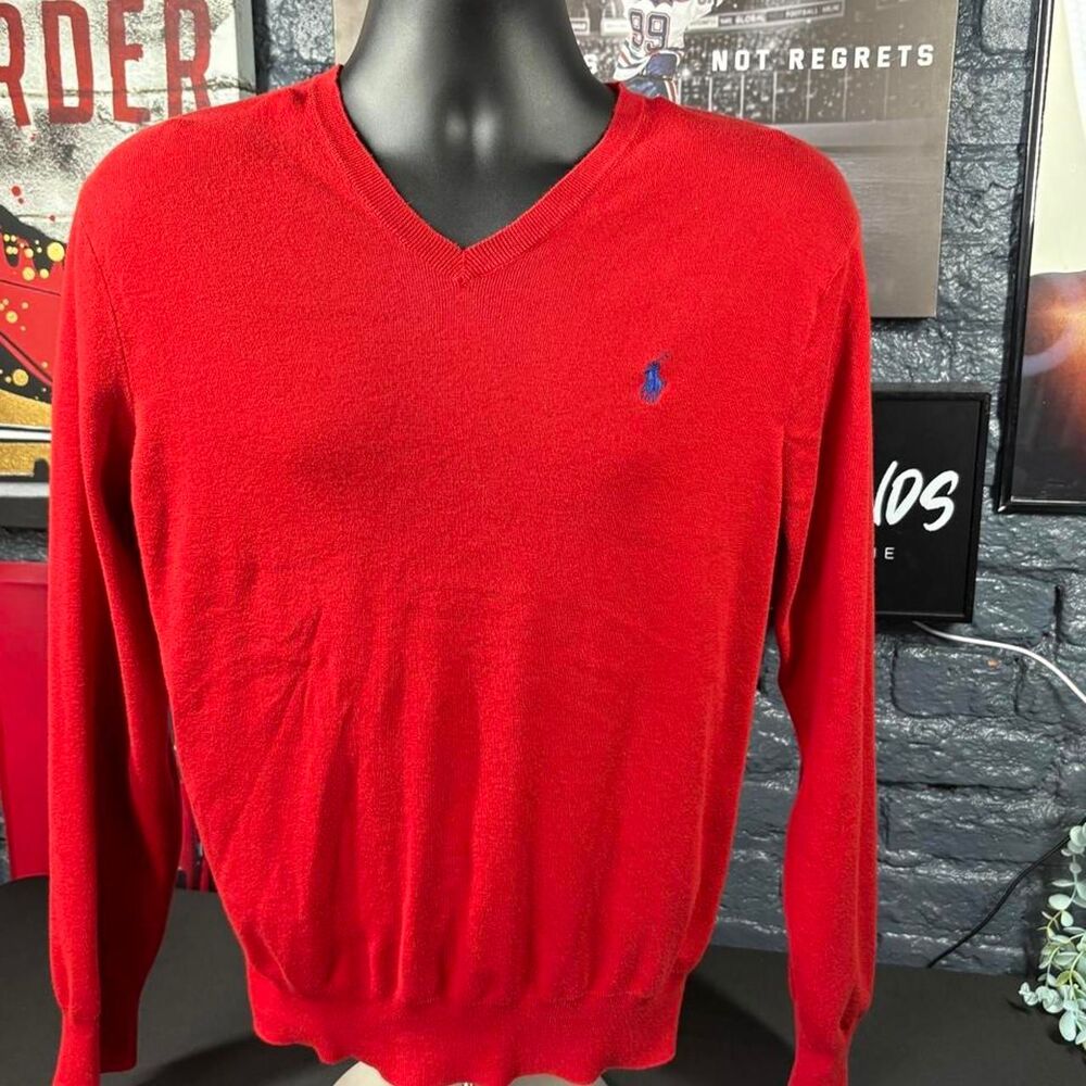 Polo Ralph Lauren Red Pima Cotton V-Neck Sweater - Men’s Medium
